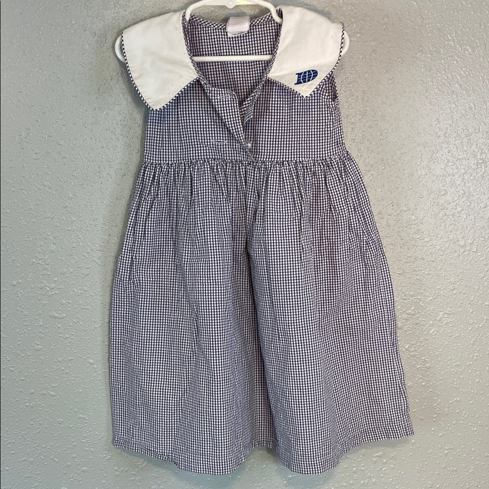intage Girls Navy Gingham Dress – Peter Pan Collar, Size 3